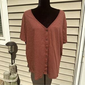 NWT XXL OLD NAVY soft slub knit button down v-neck top Autumn root beer brown